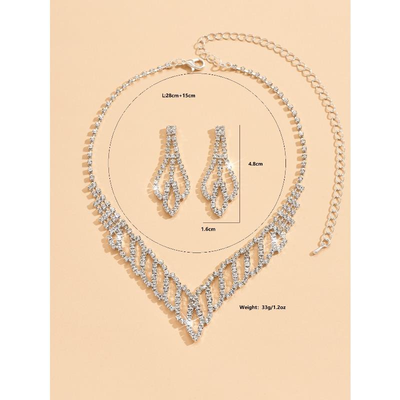 Women's jewelry wedding celebration accessories silver diamond necklace earrings set
