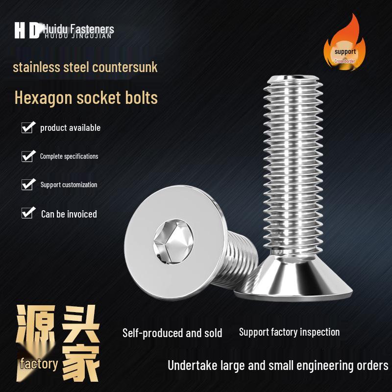 304/201 Stainless Steel Countersunk Hex Socket Bolt, Flat Head & Self-Tapping Screw M6x10