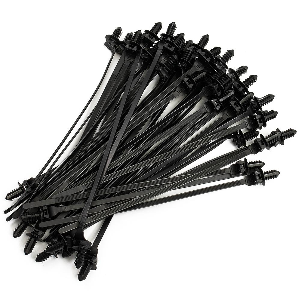 50 pezzi fascette fermacavi nere con clip a pressione e zip