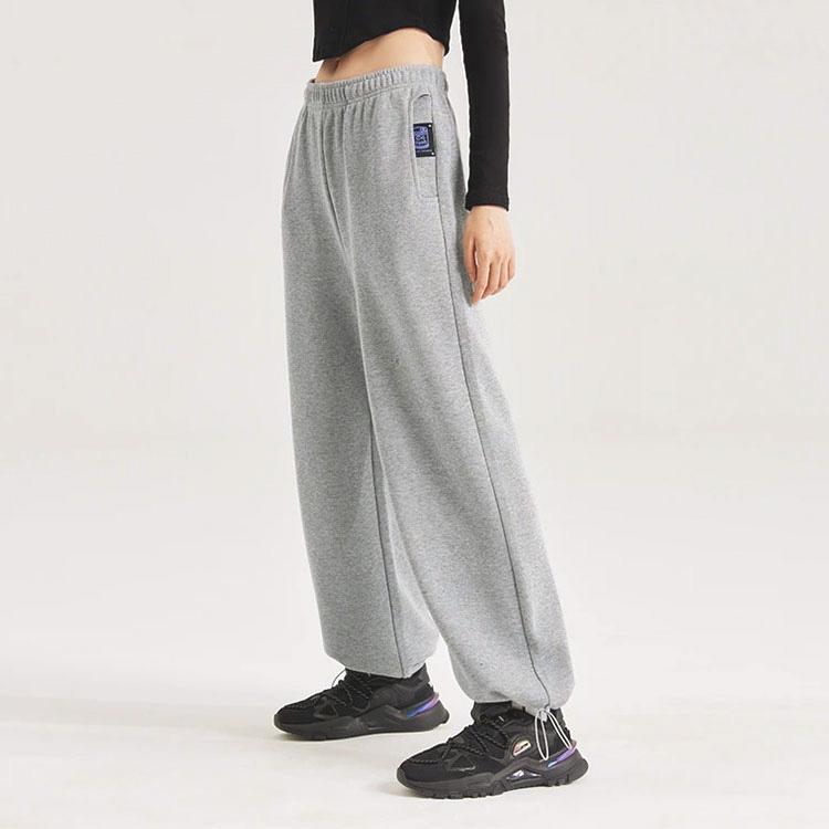 Li Ning Sports Lifestyle Series Solid Color Fleece Loose Sports Pants Women Pants Light-Gray AKLRF66-2