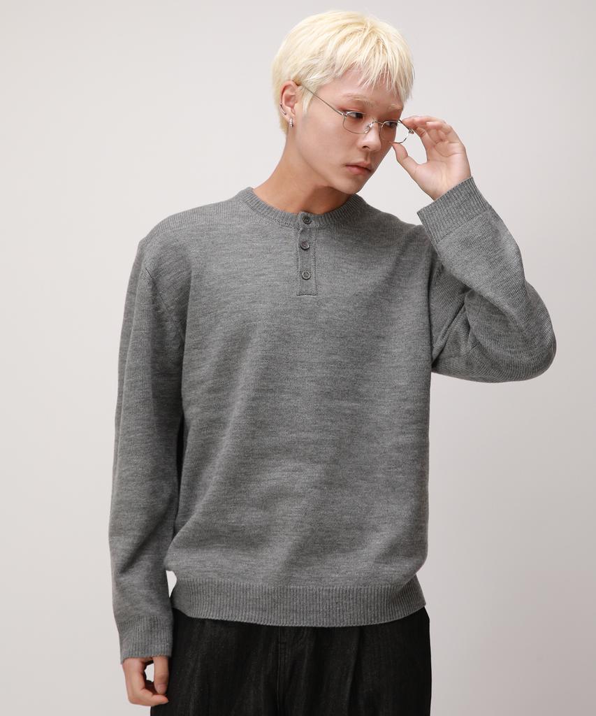 Dibellobeu Daily Henley Neck Round Knit_Gray
