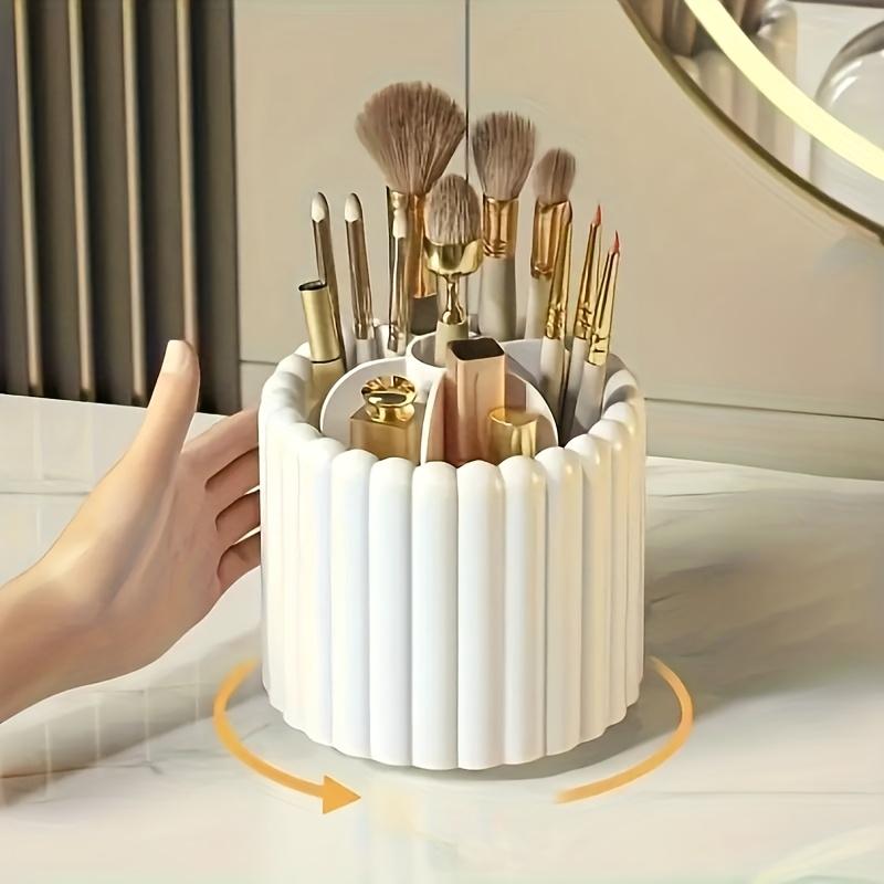 360 Degree Rotating Base Makeup Brush Holder, Dust-proof Pen Holder, Stationery Storage Rack with Detachable Partition