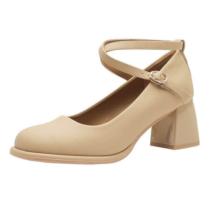 Baikadi Mary Jane Women's Shoes High Heels 2025 Summer New Cheongsam Cross Buckle Strap Thick Heel Single Shoes Women