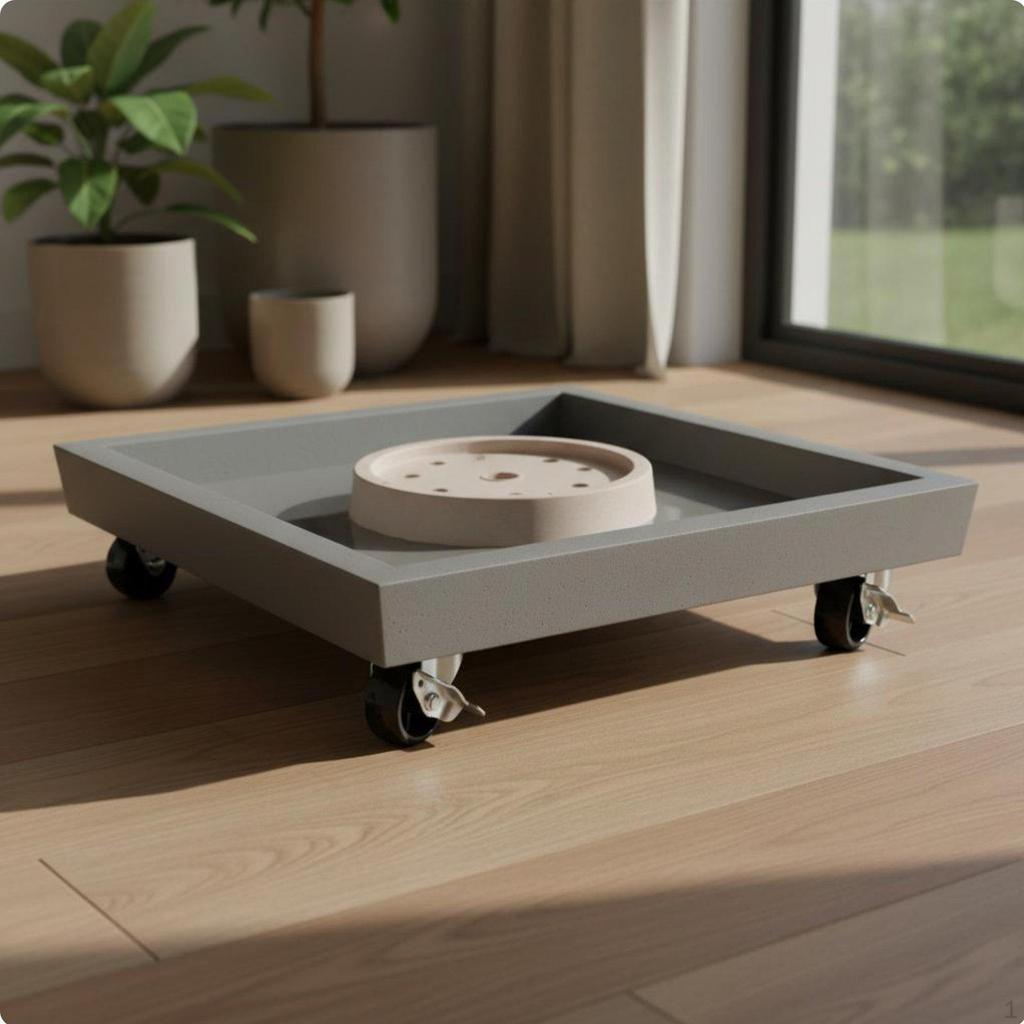 Square Planter Tray Faux Cement Finish Rolling Garden 360Degree Rotating Casters