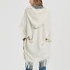 Damen Rippstrick Poncho Pullover Gestrickter Umhang mit Kapuze Lässiger Kapuzenponcho mit Fransen Gestrickter Pullover Pullover für Damen Schal Mantel Wickel Umhang