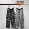 Women's Korean Style High Waist Fleece Lined Striped Sweatpants, Plus Size, Cuffed, Winter Casual.