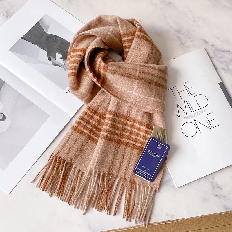 Fresh and advanced light pink blue scarf 100 pure wool women's autumn and winter cashmere scarf