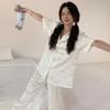 1011 new pajamas women's summer ice silk short-sleeved trousers set Korean fresh cartoon printed loungewear
