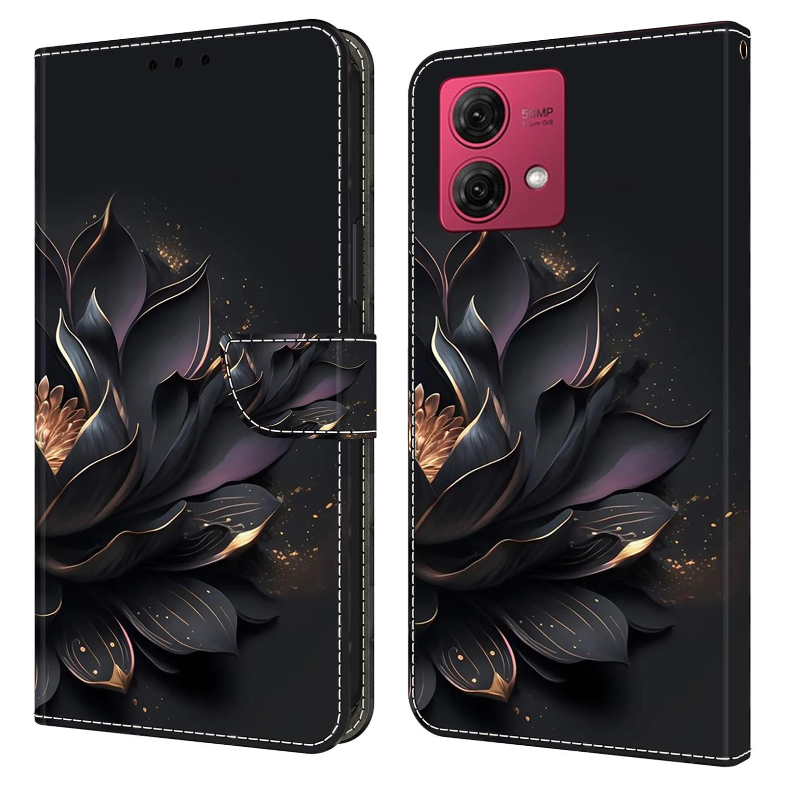 

For Motorola Moto G84 5G Leather Case Printed 3D Pattern Stand Shockproof Phone Cover Purple Lotus