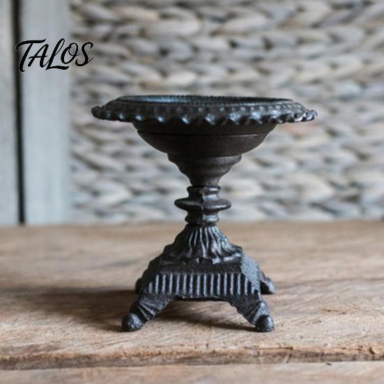 Durable Cast Iron Candle Display Heavy Duty Holder, Retro Candlestick Holders, Handcrafted Holder With Storage Basin Metal Pillar Stand for