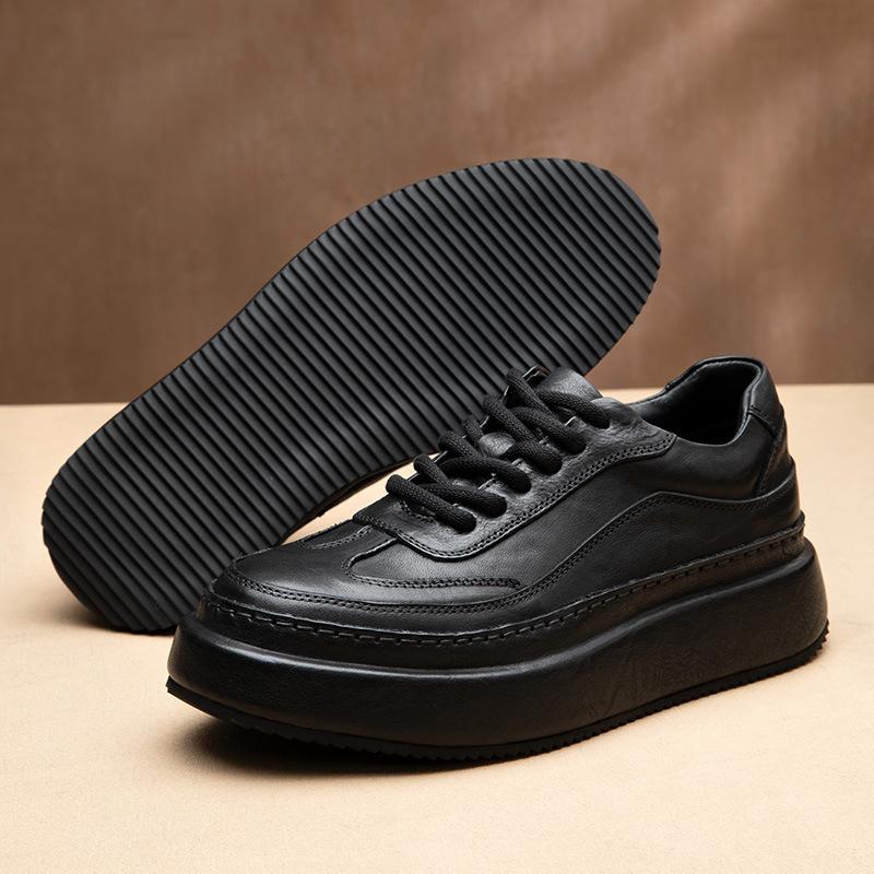 New modelBusiness Casual Leather Shoes Men'S Genuine Leather Platform British Retro Handmade First-Layer Cowhide Men'S Shoes Increase Height