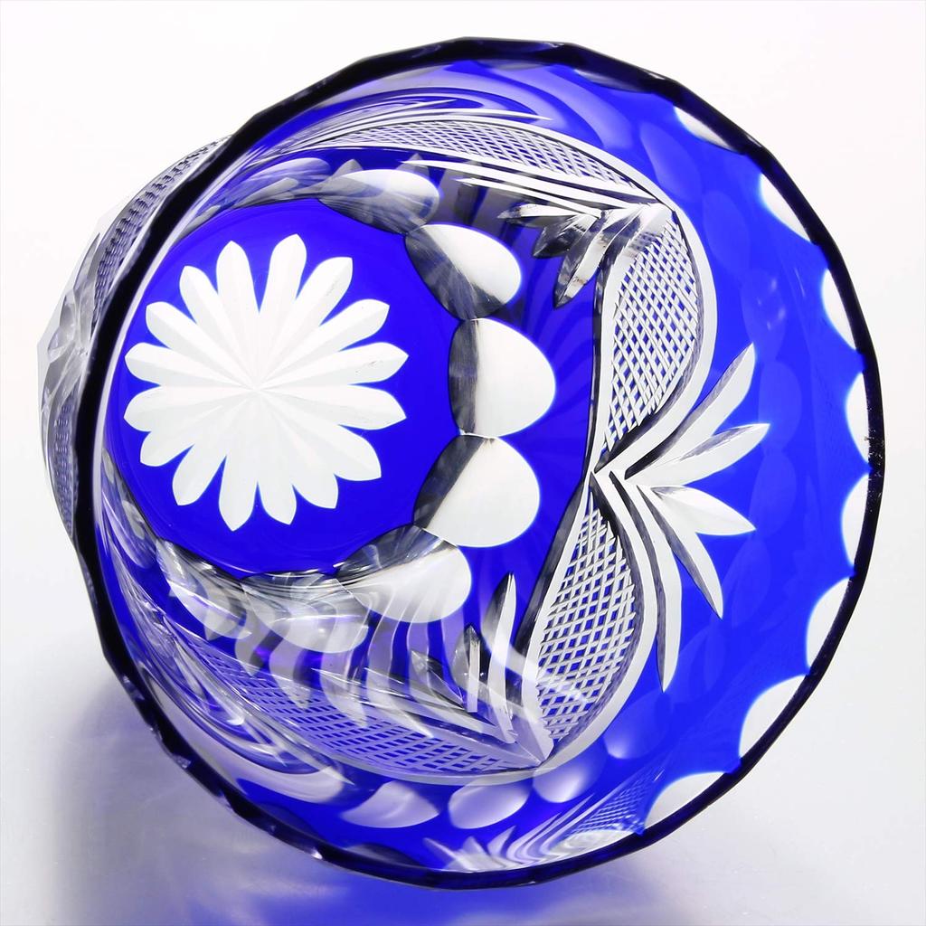 Edo Kiriko Glas-Shochu-Glasbecherbox. Fassungsvermögen 290 ml. Hergestellt in Japan. (Präsentation inklusive) Cloisonné in Bootsform (Indigo) ca. Bis 10