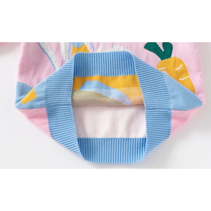 Children's Clothing Girls Cute Bunny Jacquard Fine Cotton Sweater Baby Double-layer Warm Knitted Primer