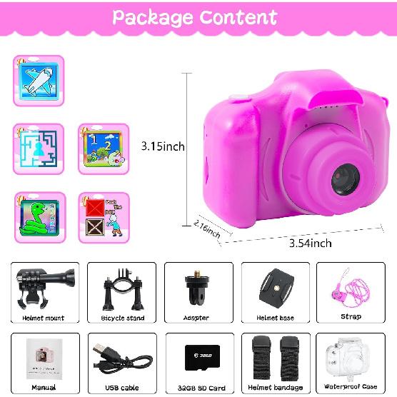 Kids Camera Underwater Waterproof Digital Camera for Kids 2 Inch IPS Screen 1080P HD Kids Video Action Camera for 3 4 5 6 7 8 9 10 Year Old Girls