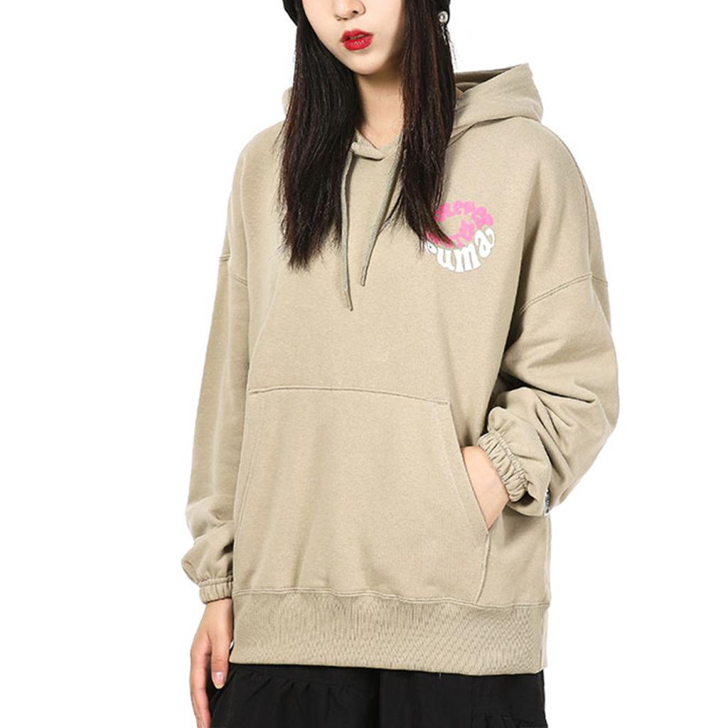 Puma Downtown Graphic Hoodie With Letter Print, Long Sleeve Women Tops Khaki 533049-42