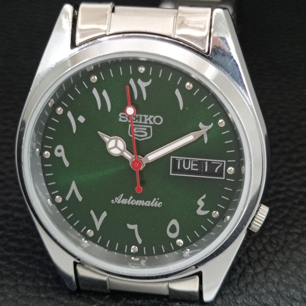 AUTOMATIC VINTAGE REFURBISHED SEIKO 5 JAPAN MENS GREEN DIAL WATCH a446219-1