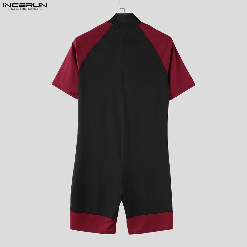 INCERUN Men's Short Sleeve Front Zipper One-Piece Biking Bodysuit Skinsuit Jumpsuits Rompers