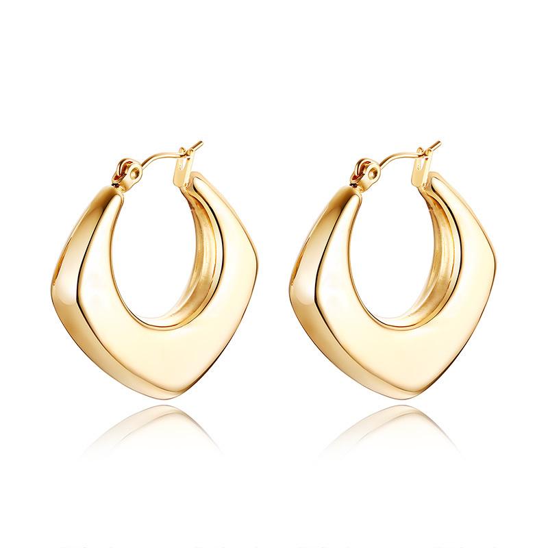 Vnox Geometric Women Earrings, Gold Plated Stainless Steel Huggies, Minimalist Metal Occident Hollow Hoops, Cool Girls Jewelry