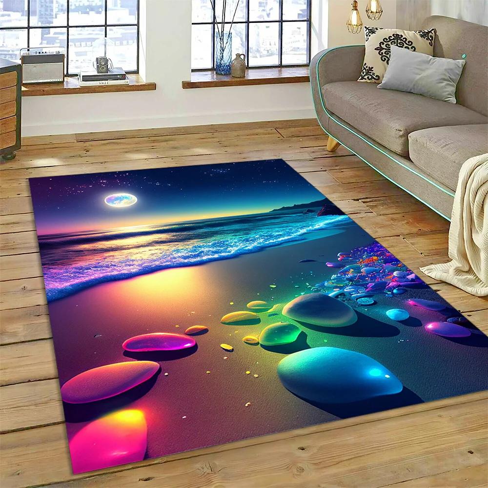 2025 New Style Colorful Pebble Rainbow Road Beach Stone Scenery Carpet Rug for Living Room Bedroom Home Sofa,Non-slip Floor Mat