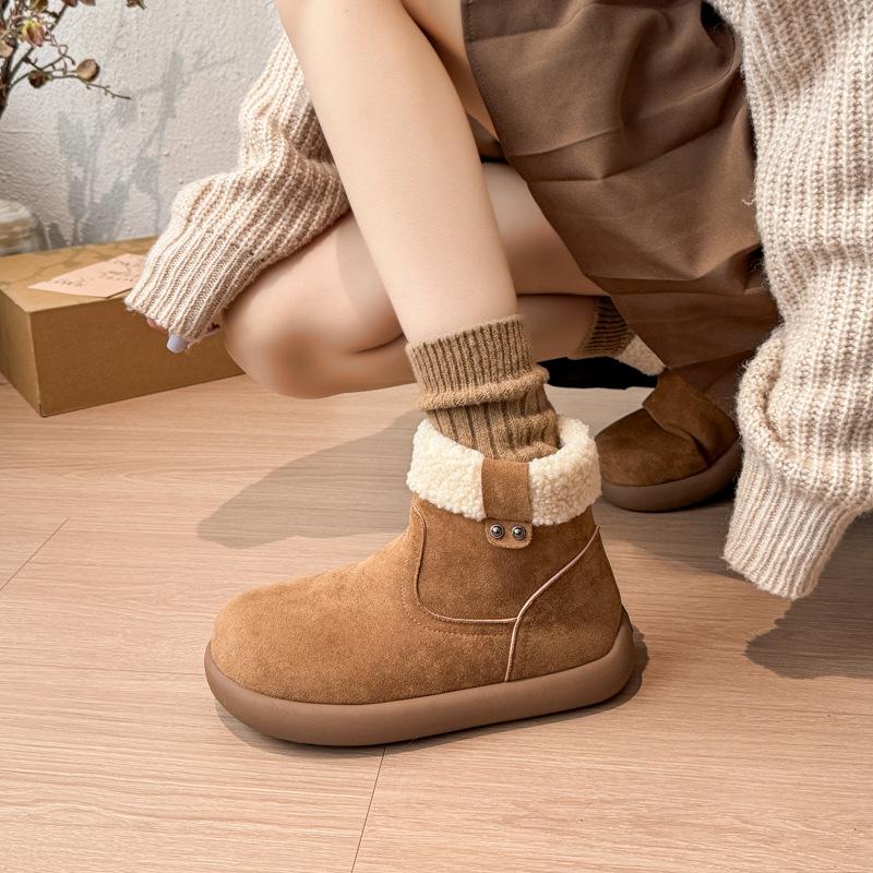 Women's Large Size Fur Mouth Soft Sole Winter Warm Fur One Anti-slip Snow Boots Padded Lined Ankle Boots Outdoor Sports Cotton Boots