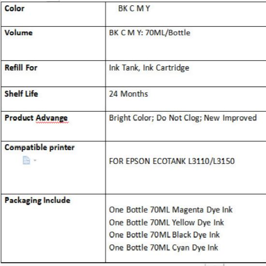 544 Barvový inkoust kompatibilní inkoust Pro Epson L3110 L3150 Doplňovací barvový inkoust Pro Epson L3150 L3151 ET-2710 ET-2711 tiskárnu