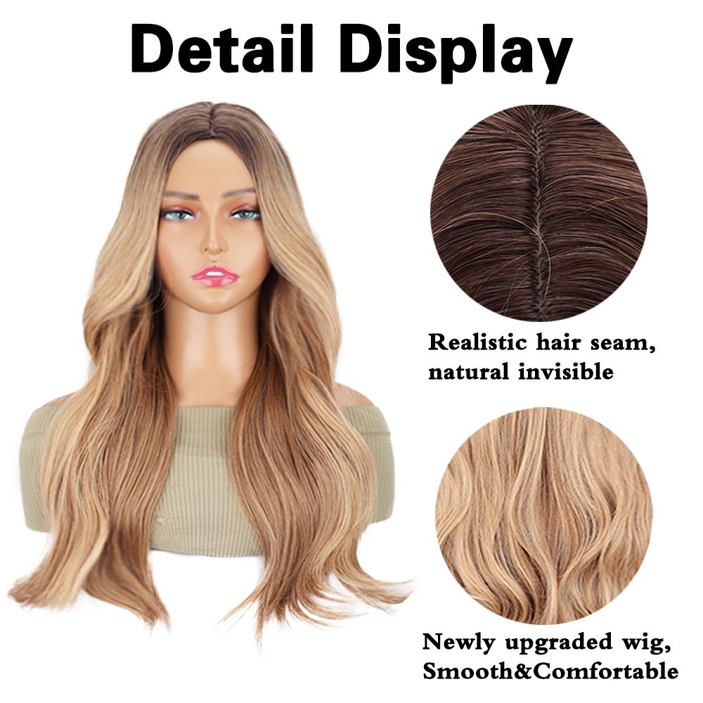 XINRAN Synthetic Wavy Wig With Bangs Extension Long Wig Heat Resistant Wigs For Women Daily Party Use