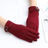 Korean Style Bow Keep Warm Velvet Gloves for Women Velvet Windproof Riding Gloves Elastic and Soft Elegant Touch Screen Gloves