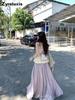 Pink Half Body Skirt Women's Summer New Iridescent Chiffon Draped Mermaid Satin Long Dress Purple Summer Dress