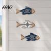 Nautical Bathroom Accessories 3Pcs/Set Wooden Fish Wall Decor, Knot Print Decorations, Coastal Rustic Wood Decor Style Art for Beach House Home