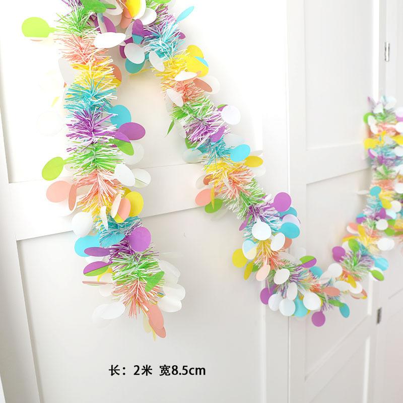 

Colorful Spring Easter Hanging Garlands Tinsel Stripe 2M Wreath Ornament for Home Easter Party Indoor/Outdoor Wall Hanging Decor 2M