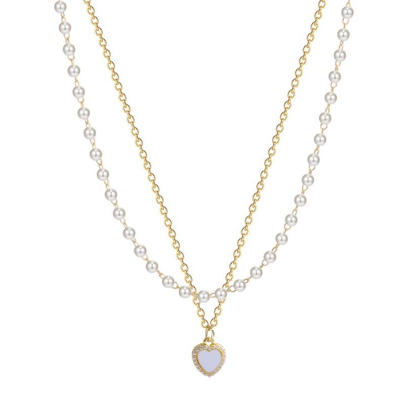 Double Layer Fashion Kpop Heart Pearl Choker Necklace for Women Clavicle Chain Elegant Charm Wedding Pendant Jewelry Gift