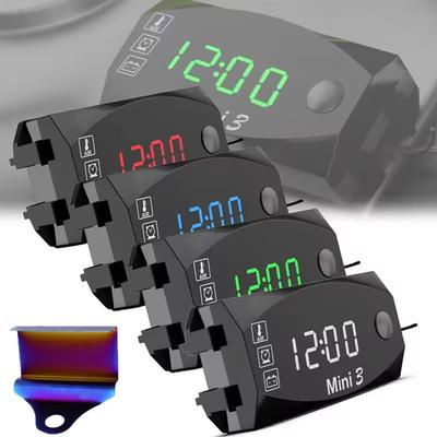 3 In 1 Motorcycle Electronic Clock Thermometer Voltmeter 12V IP67 Waterproof Dust-proof LED Watch Digital Display Clock Watch