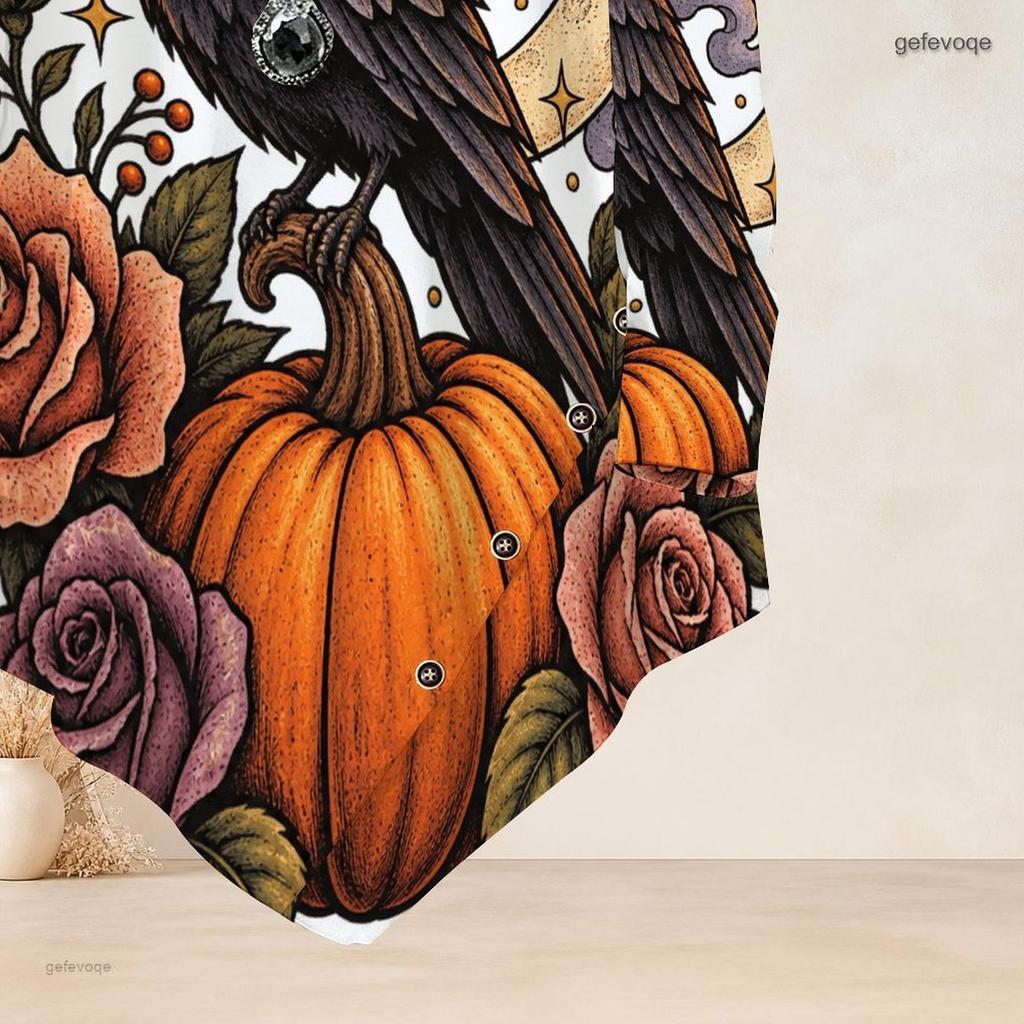 Women Plus Size Round Neck Long Sleeve T Shirt Halloween Snail Pumpkin Print Asymmetric Hem Button Detail