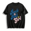 Vintage Glitter Rock N Roll Girl Print Tee Retro Rock Style Cool Loose Crewneck Top For Women Pure Cotton T-shirt