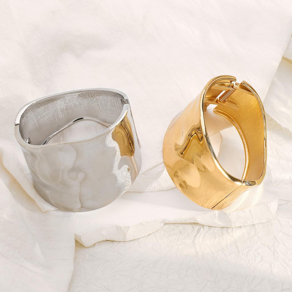 DIEZI Hip Hop Simple Irregular Geometric Cuff Bangles Fashion Gold Silver Color Spring Bracelet Bangles For Women Men Jewelry