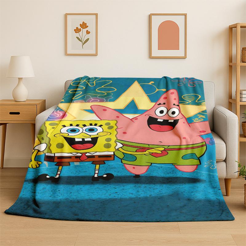 Cartoon S-SpongeBob Patrick Star Flannel Blanket Soft Warm Throw Blanket for Bedroom Living Room Bed Travel Camping Picnic Kid