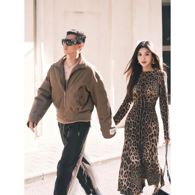 

Amazon Fashion 2024 Spring New Chiffon Leopard Print Lotus Leaf Sleeve Elegant Long Patchwork Irregular Dress Leopard print Dress(In stock) S