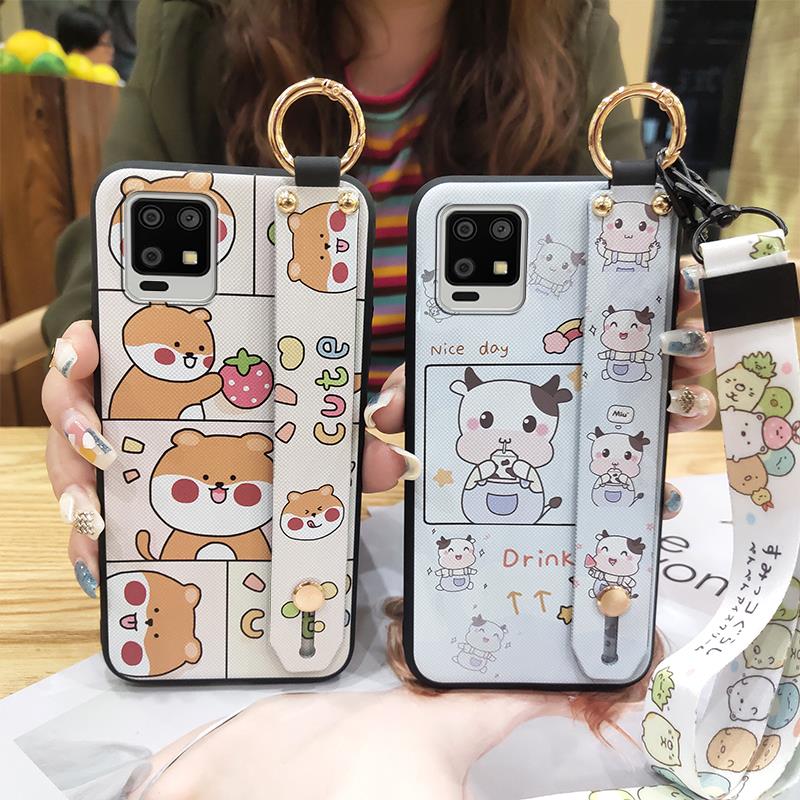 Shockproof Cartoon Phone Case For Sharp Aquos Zero6/Aquos Air Wrist Strap Lanyard Ring Cute Kickstand Soft Case Silicone
