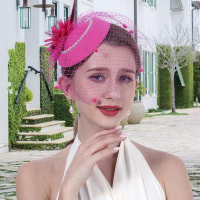 Vintage Style Pillbox Hat with Faux Pearls Mesh Feather Decor Hair Topper Headwear Weddings Events Hair Accessories