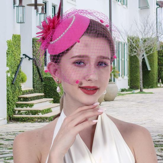 Klobouček ve stylu vintage s umělými perlami, síťkou, peříčkovou ozdobou, ozdoba do vlasů, pokrývka hlavy, svatby, události, vlasové doplňky