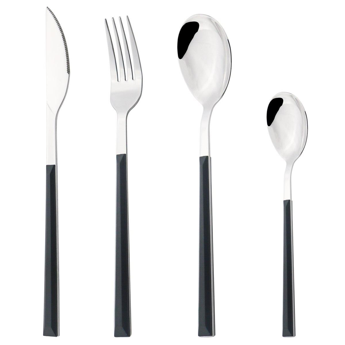 

4 шт., столовая посуда с деревянной ручкой, набор столовых приборов из нержавеющей стали в стиле вестерн, нож, вилка, кофейная чайная ложка, столовое серебро, кухонный набор посуды чёрный