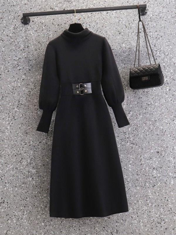 Plus Size Women's Thickened Mid-Length High-Neck Sweater Dress for Autumn/Winter 2025 - Slimming Inner Layer