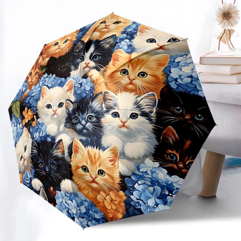 

1pc Cat Flowers Automatic Open/Close Umbrella - Compact Travel Umbrella, Gift for Birthday, yy251208138