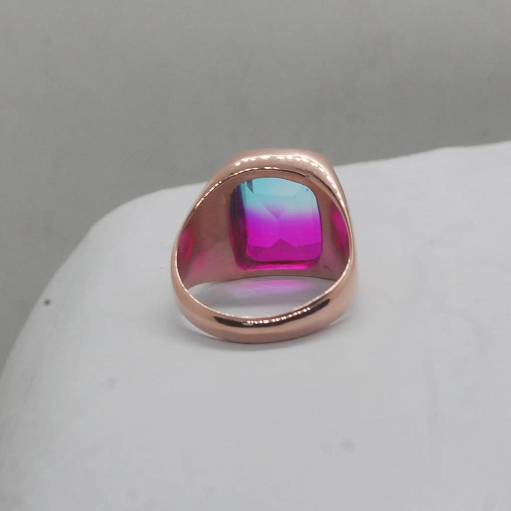 Blue Pink Tourmaline Quartz Sterling Silver Rose Gold Fill Ring Jewelry