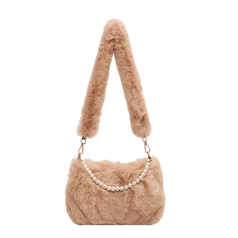2023 Winter New Pearl Handbag Furry Shoulder Bag Urban Minimalist Style