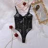Sexy Sheer Mesh Spliced Pu Leather Slim Rivet Shaping Bodysuit For Women