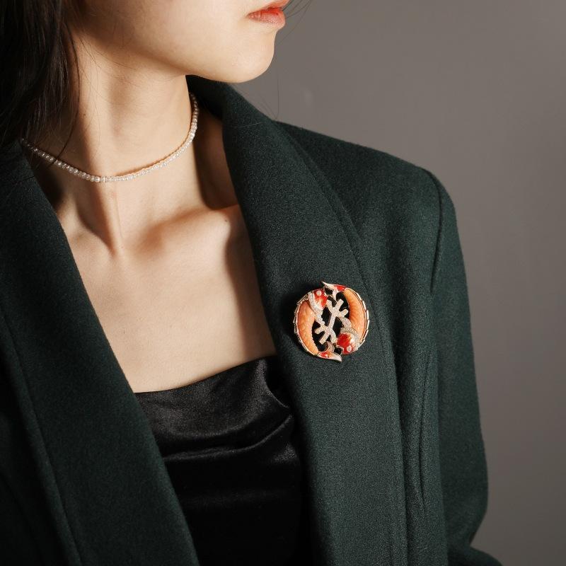 Handmade Enamel Koi Brooch New Year'S Gift Corsage Clothing Jewelry