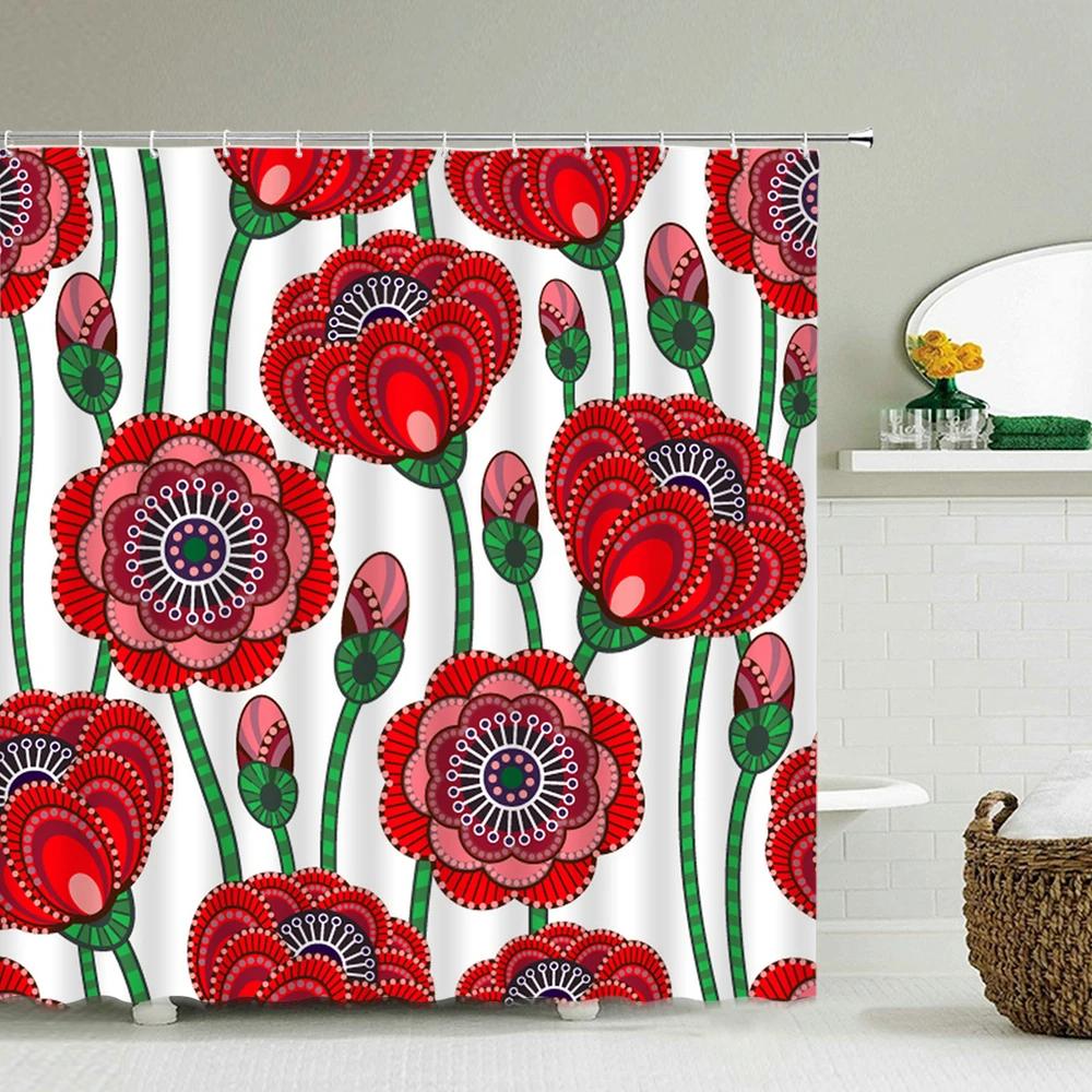 Flowers Pattern Shower Curtains Waterproof Polyester Bath Screen Curtain for Home Decoration Bathroom Printed Shower Curtain