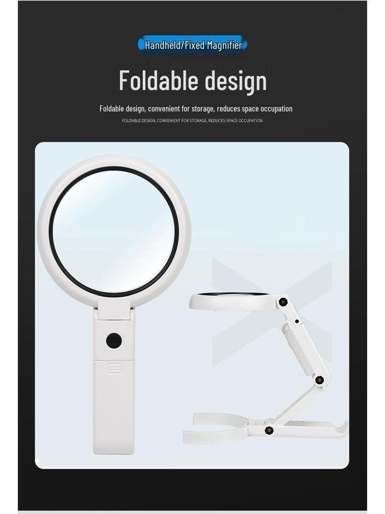 Foldable Handheld USB Plug-In Magnifier with 8 LED Lights for Reading - FS75RC