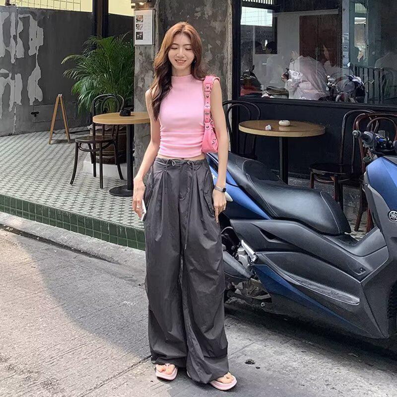 

Women s High-Waisted Wide-Leg Paratrooper Pants - Quick-Drying, Casual Sportswear for Spring/Summer S темно-сірий